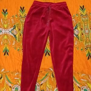 Red Velvet Track Pants with Straight-Leg Design